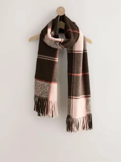 Next Brown Textured Check Midweight Scarf^Women Hats, Gloves & Scarves|Hats, Gloves & Scarves