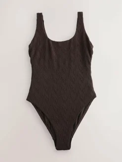 Next Brown Textured Scoop Neck Tummy Control Swimsuit^Women Swimwear