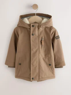New Next Brown Waterproof Borg Lined Parka Coat (3mths-7yrs)