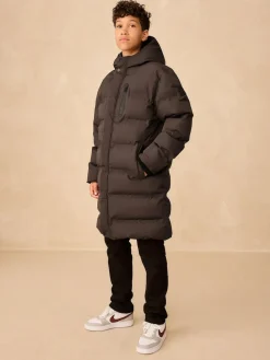 Outlet Next Waterproof Long Line Fleece Lined Puffer Coat (3-17yrs) Brown