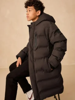 Outlet Next Waterproof Long Line Fleece Lined Puffer Coat (3-17yrs) Brown