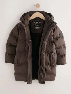 Outlet Next Waterproof Long Line Fleece Lined Puffer Coat (3-17yrs) Brown