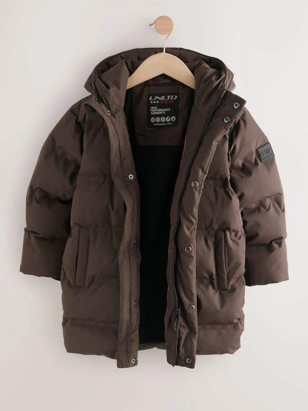 Outlet Next Waterproof Long Line Fleece Lined Puffer Coat (3-17yrs) Brown
