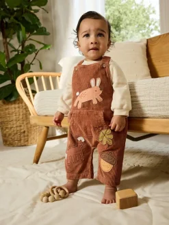 Next Brown Woodland Cord Dungarees and Bodysuit Set (0mths-2yrs)^BOY Dungarees