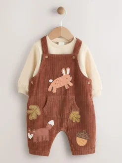Next Brown Woodland Cord Dungarees and Bodysuit Set (0mths-2yrs)^BOY Dungarees