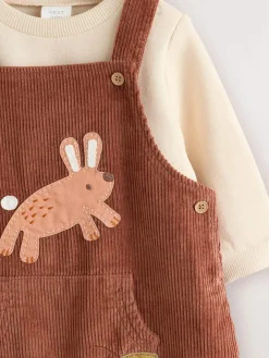 Next Brown Woodland Cord Dungarees and Bodysuit Set (0mths-2yrs)^BOY Dungarees