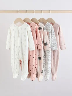 Clearance Next Brown/Cream 5 Pack Two Way Zip Baby Sleepsuits (0mths-2yrs)