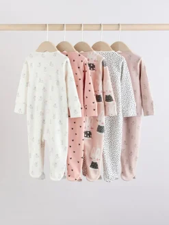 Clearance Next Brown/Cream 5 Pack Two Way Zip Baby Sleepsuits (0mths-2yrs)