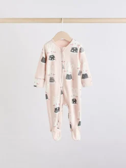 Clearance Next Brown/Cream 5 Pack Two Way Zip Baby Sleepsuits (0mths-2yrs)
