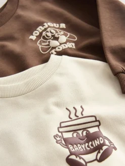 New Next Brown/Cream Babyccino Long Sleeve Tops & Leggings Set 2 Pack (3mths-7yrs)