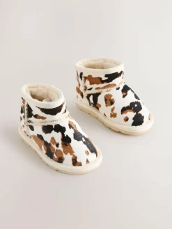 Best Next Brown/Cream Cow Print Standard Fit (F) Suede Pull On Boots