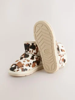 Best Next Brown/Cream Cow Print Standard Fit (F) Suede Pull On Boots