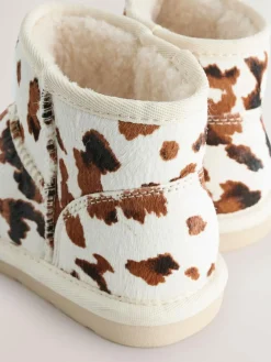 Best Next Brown/Cream Cow Print Standard Fit (F) Suede Pull On Boots