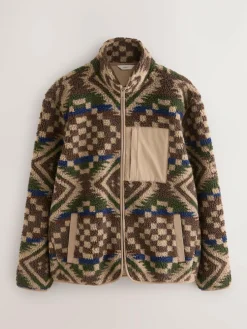 Next Zip Through Printed Fleece Brown/Tan Geometric