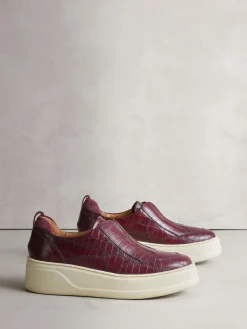Discount Next Signature Leather Chunky Wedge Platform Trainers Burgundy Croc Effect