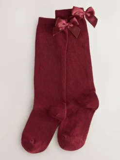 Next 2 Pack Cotton Rich Bow Knee High Socks Burgundy Red