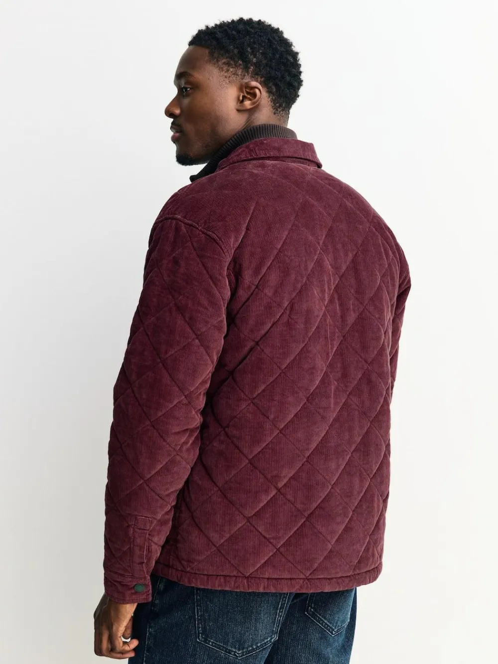 New Next Borg Lined Diamond Quilt Corduroy Shacket Burgundy Red