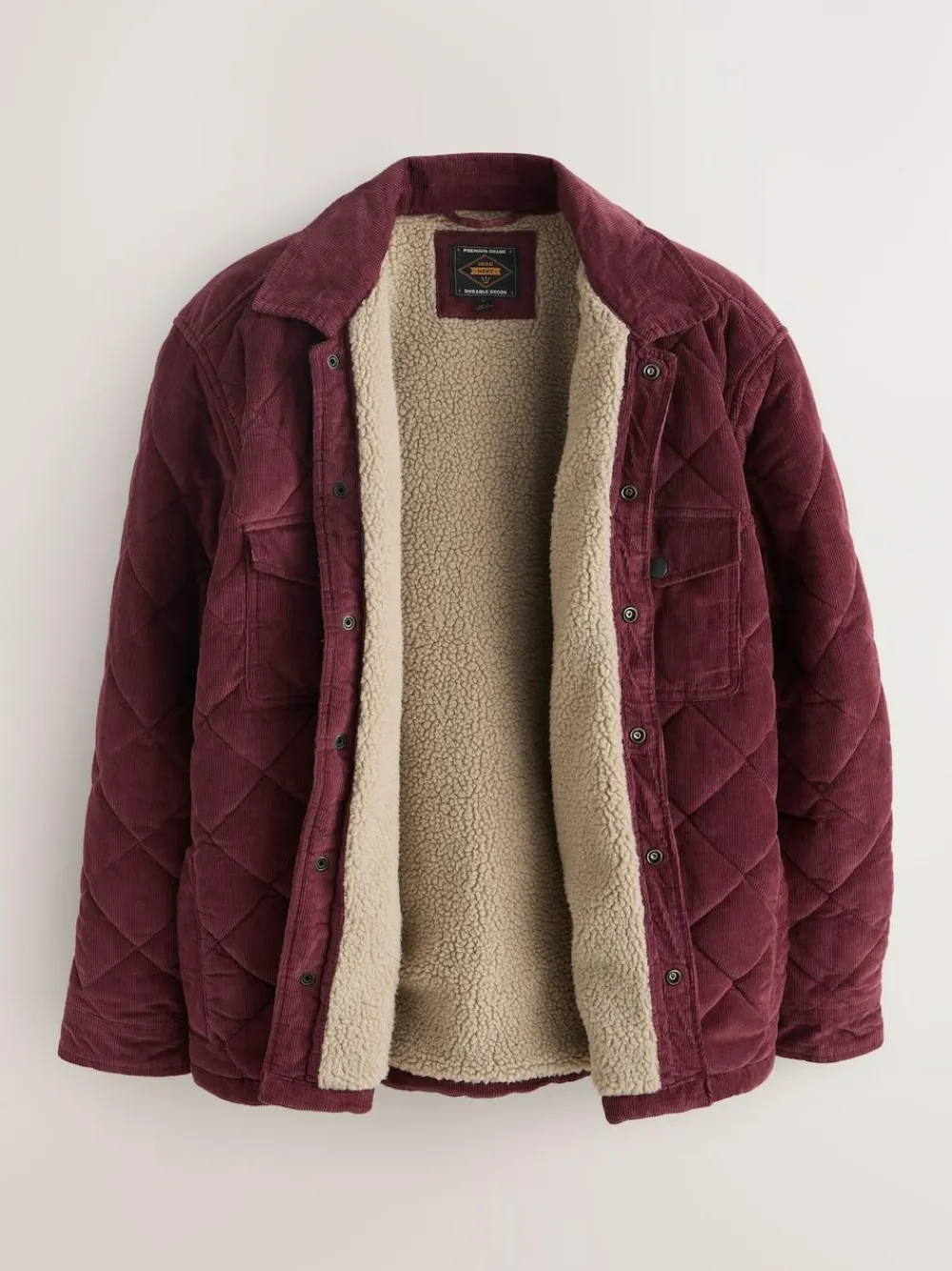 New Next Borg Lined Diamond Quilt Corduroy Shacket Burgundy Red