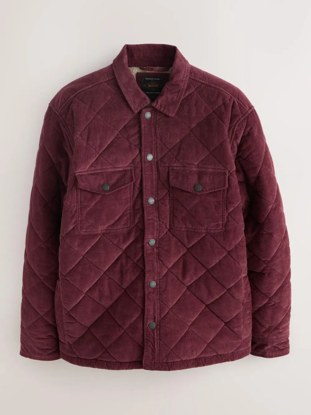 New Next Borg Lined Diamond Quilt Corduroy Shacket Burgundy Red