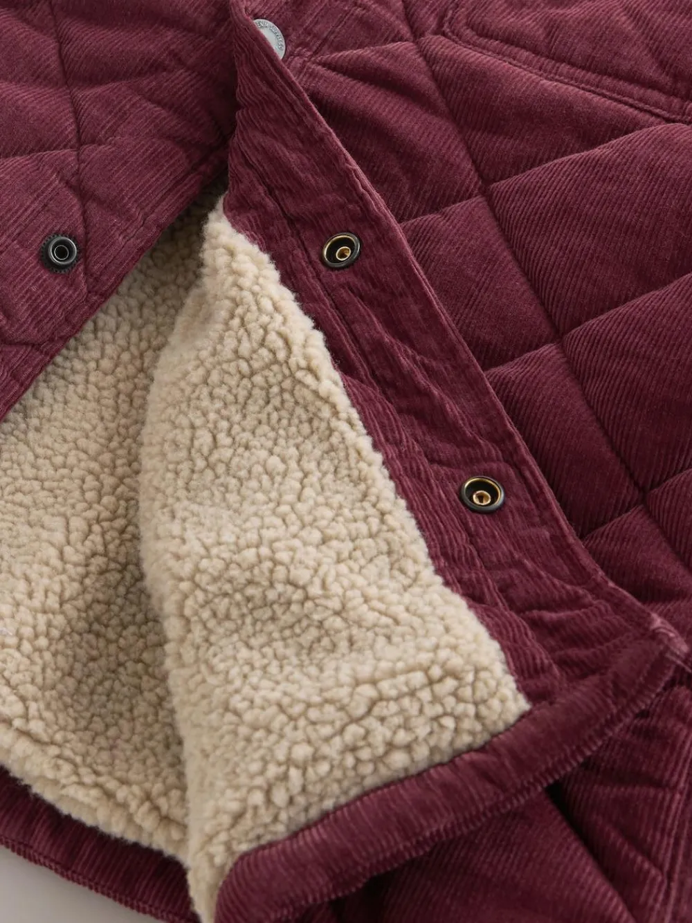 New Next Borg Lined Diamond Quilt Corduroy Shacket Burgundy Red