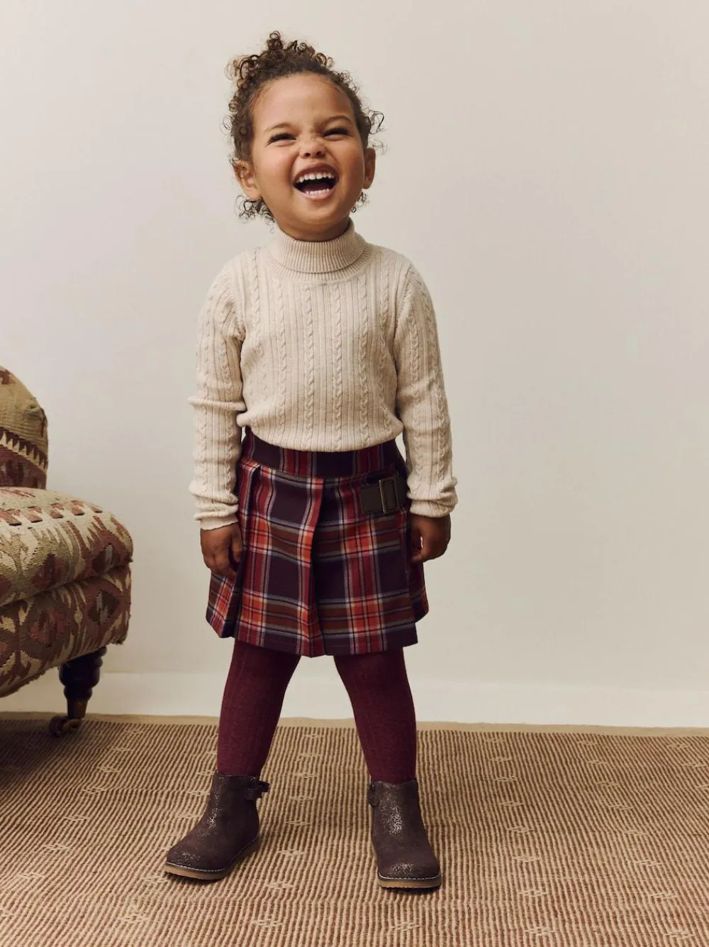 Clearance Next Burgundy Red Check Skort and Tights Set (3mths-7yrs)