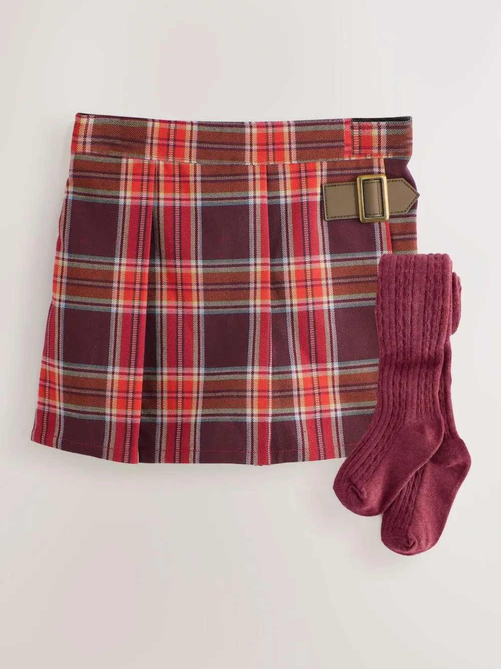 Clearance Next Burgundy Red Check Skort and Tights Set (3mths-7yrs)