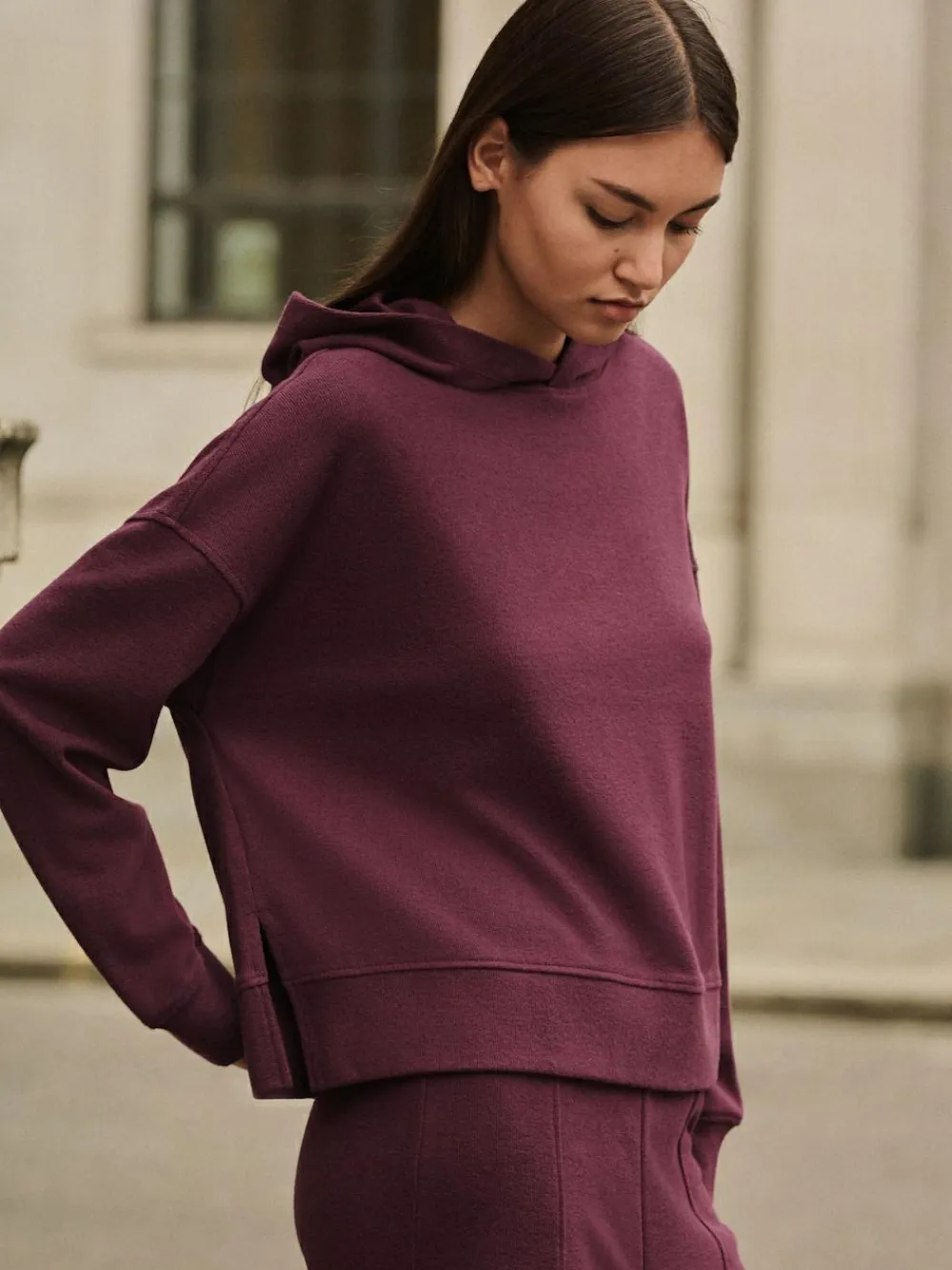 Next Burgundy Red Cosy Soft Touch Rib Overhead Hooded Jumper Sweatshirt^Women Knitwear|Knitwear