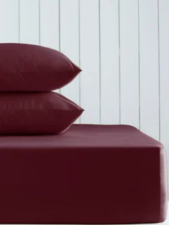 Next Burgundy Red Cotton Rich Deep Fitted Bed Sheet^ Bedsheets & Pillow Cases