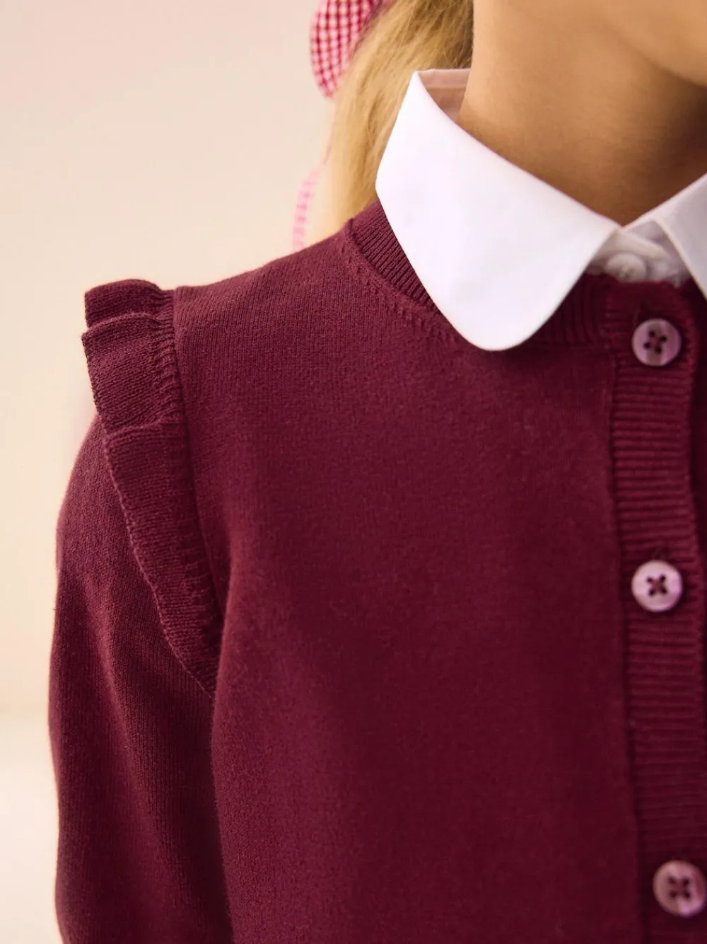 Clearance Next Burgundy Red Cotton Rich Frill Shoulder School Cardigan (3-16yrs)