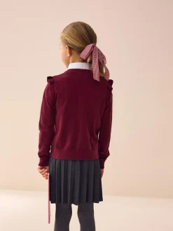 Clearance Next Burgundy Red Cotton Rich Frill Shoulder School Cardigan (3-16yrs)