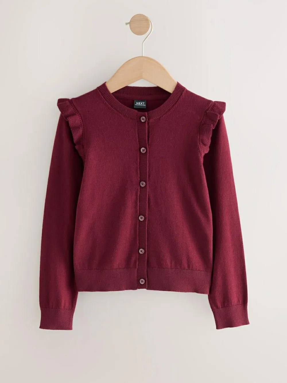 Clearance Next Burgundy Red Cotton Rich Frill Shoulder School Cardigan (3-16yrs)