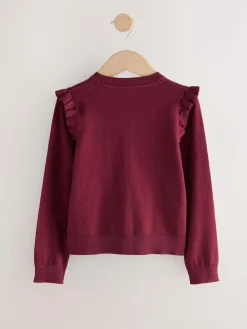 Clearance Next Burgundy Red Cotton Rich Frill Shoulder School Cardigan (3-16yrs)