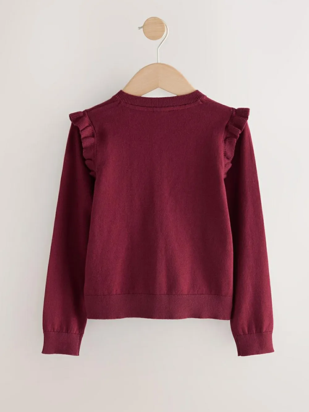 Clearance Next Burgundy Red Cotton Rich Frill Shoulder School Cardigan (3-16yrs)