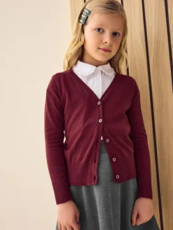 Sale Next Burgundy Red Cotton Rich School V-Neck Cardigan (3-16yrs)