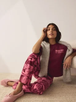 Next Burgundy Red Cotton Short Sleeve Pyjamas^Women Pyjamas|All Night & Lounge