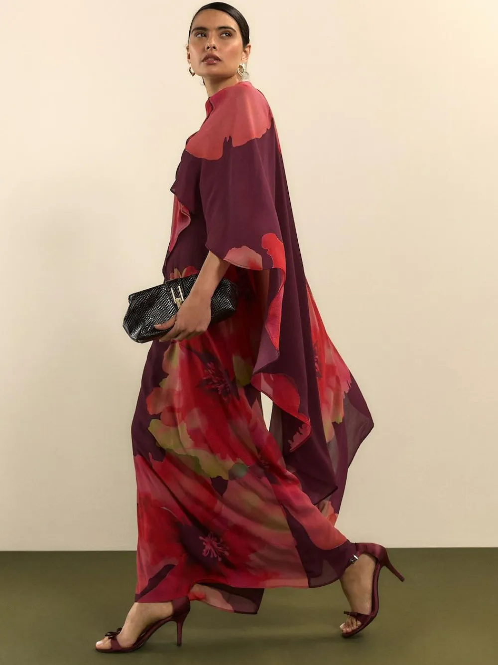 Sale Next Cape Maxi Dress Burgundy Red Floral