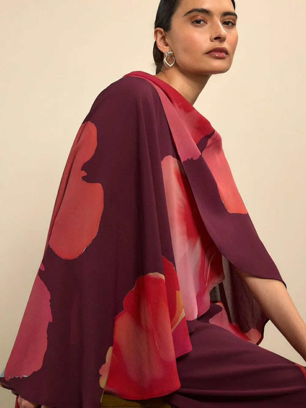 Sale Next Cape Maxi Dress Burgundy Red Floral