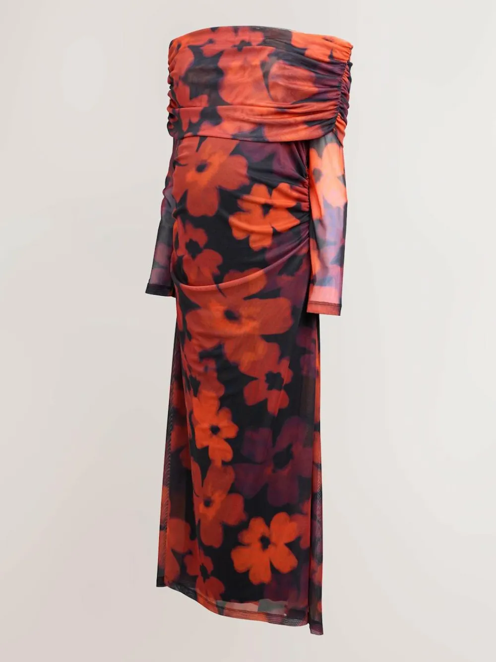 Next Maternity Mesh Bardot Dress Burgundy Red Floral