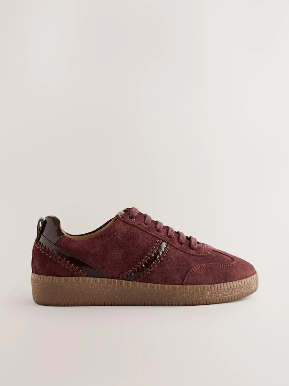 Next Burgundy Red Forever Comfort® Leather Chunky Sole Lace-Up Trainers^Women Sneakers