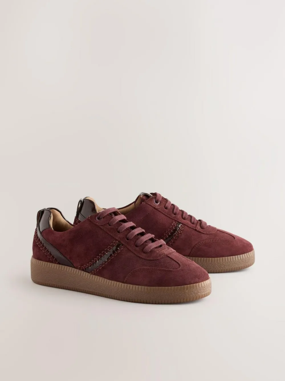Next Burgundy Red Forever Comfort® Leather Chunky Sole Lace-Up Trainers^Women Sneakers