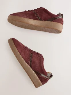 Next Burgundy Red Forever Comfort® Leather Chunky Sole Lace-Up Trainers^Women Sneakers