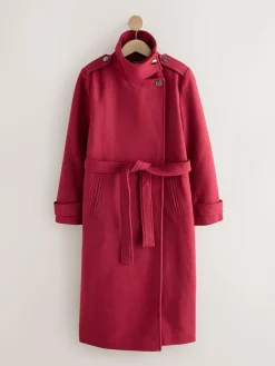 Online Next Formal Funnel Neck Coat Burgundy Red