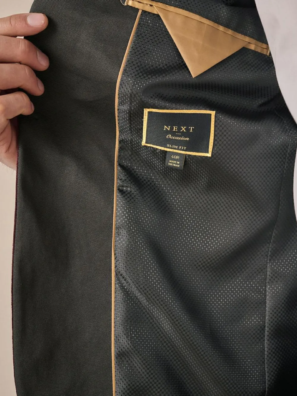 Discount Next Slim Fit Patterned Velvet Blazer Burgundy Red Geometric