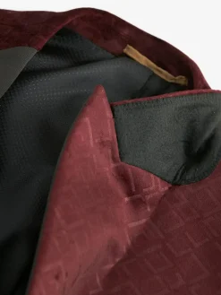Discount Next Slim Fit Patterned Velvet Blazer Burgundy Red Geometric