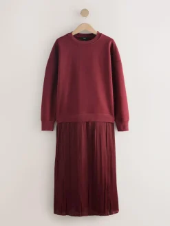 Sale Next 2-In-1 Sweatshirt With Satin Midi Skirt Burgundy Red