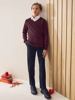 Next Burgundy Red Knitted V-Neck School Jumper (3-16yrs)^BOY Knitwear & Sweaters|Knitwear