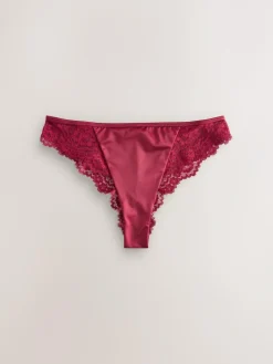 Next Lace Bow Back Knickers Burgundy Red