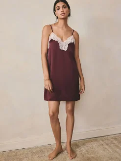 Next Burgundy Red Lace Detail Satin Slip