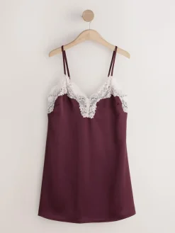 Next Burgundy Red Lace Detail Satin Slip