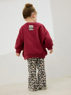 Sale Next Burgundy Red Leopard Minnie Mouse Sweatshirt and Flare Leggings Set (3mths-7yrs)